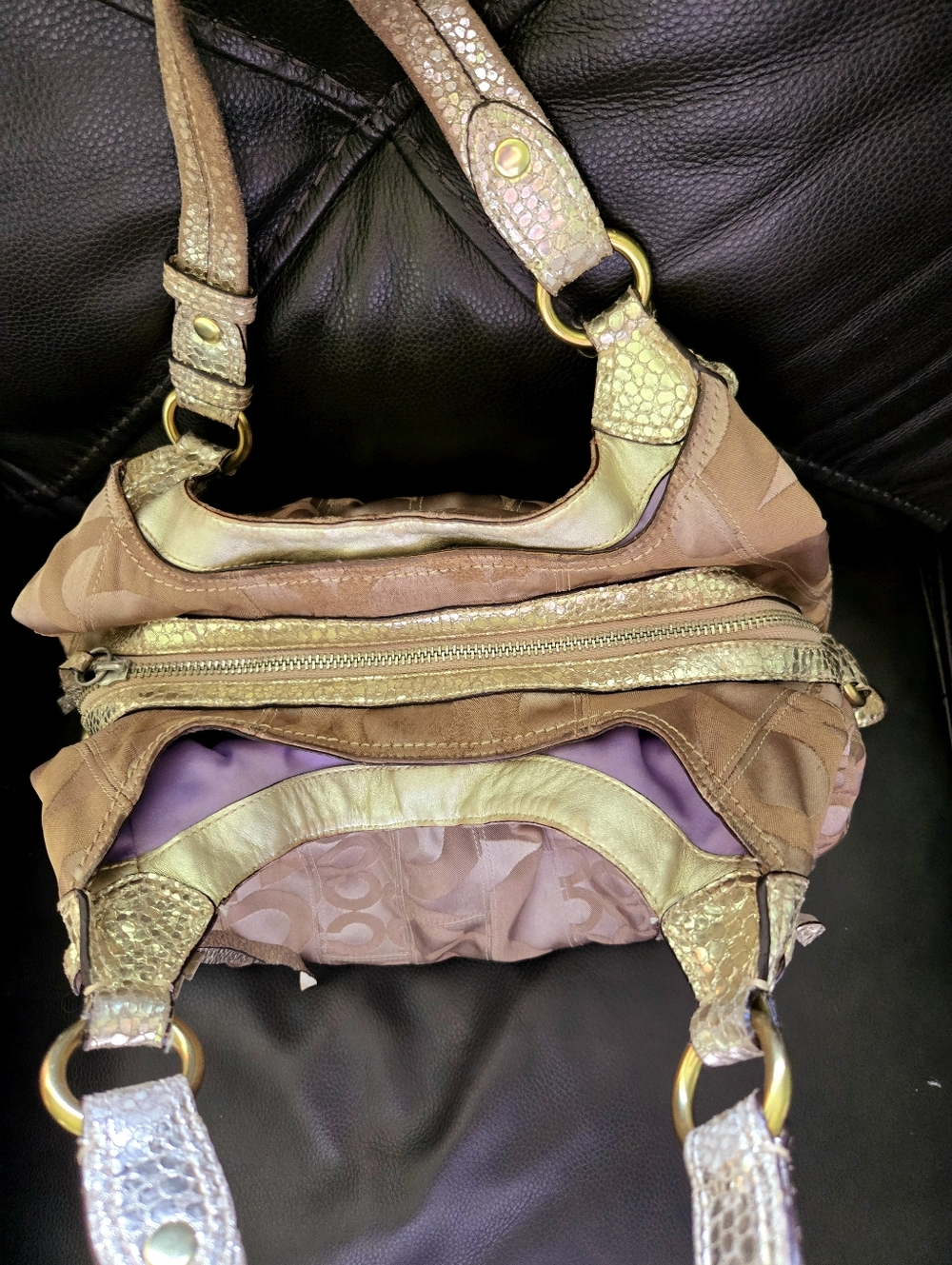 Coach Gold Metallic Op Art Patchwork Hobo Bag - Picture 5 of 9